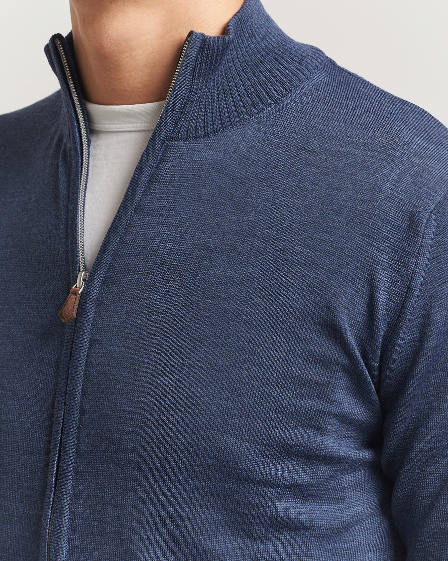 Homme | Pulls Et Tricots | Stenströms | Merino Full Zip Denim Blue