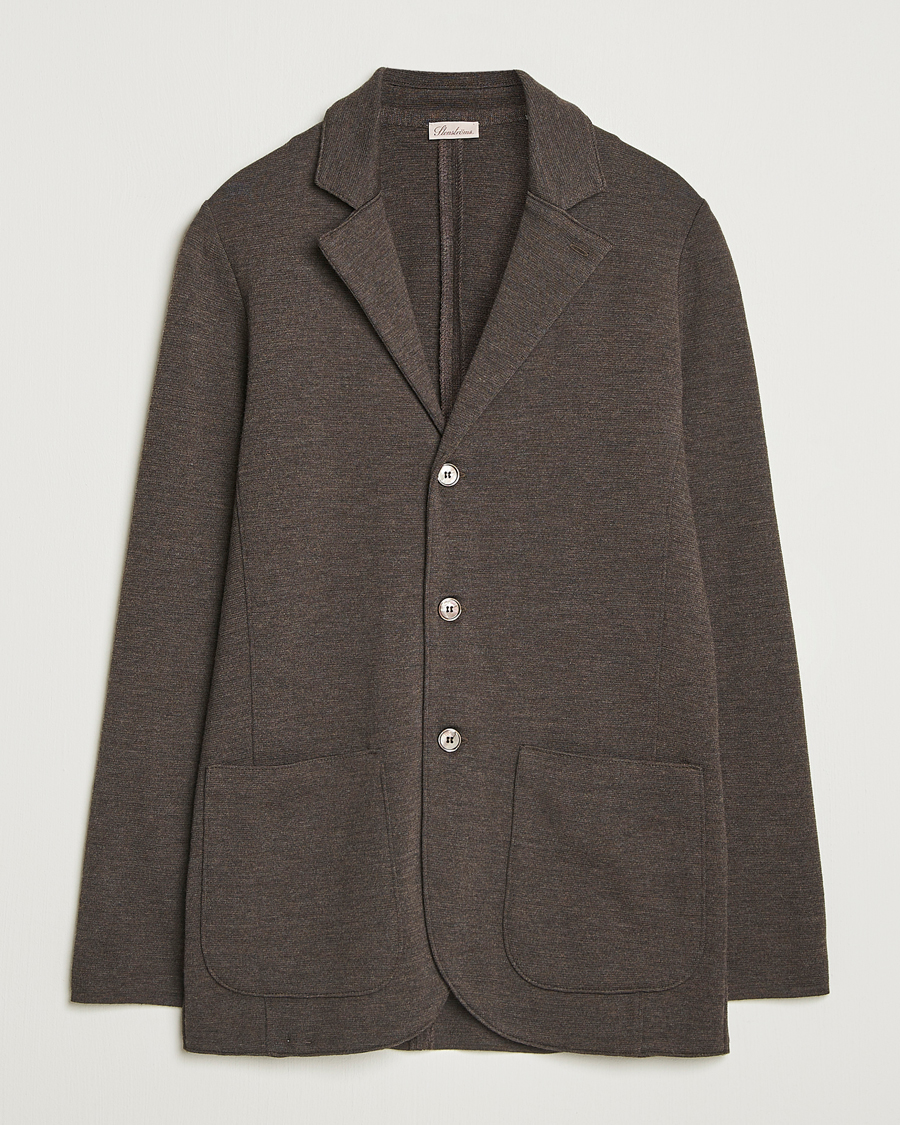 Homme | Blazers | Stenströms | Milano Knitted Merino Blazer Dark Brown
