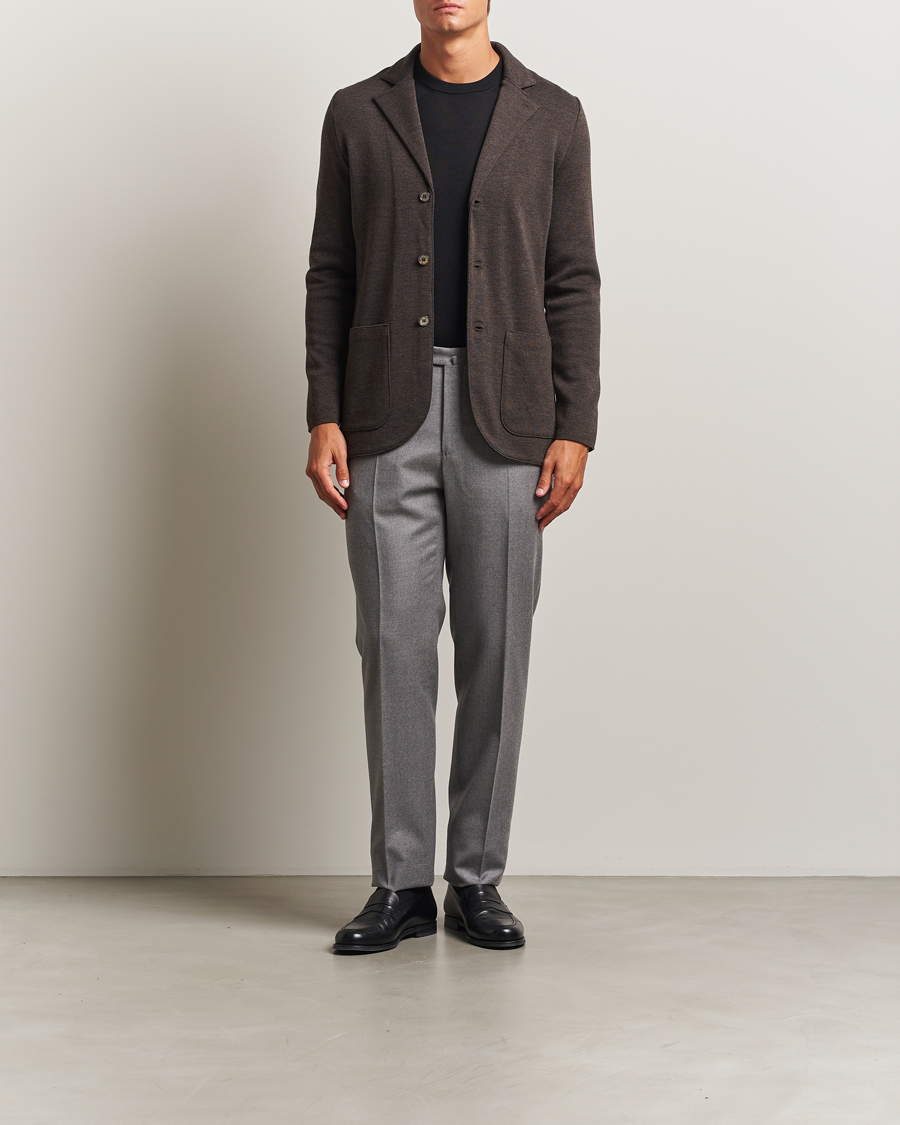 Homme | Blazers | Stenströms | Milano Knitted Merino Blazer Dark Brown
