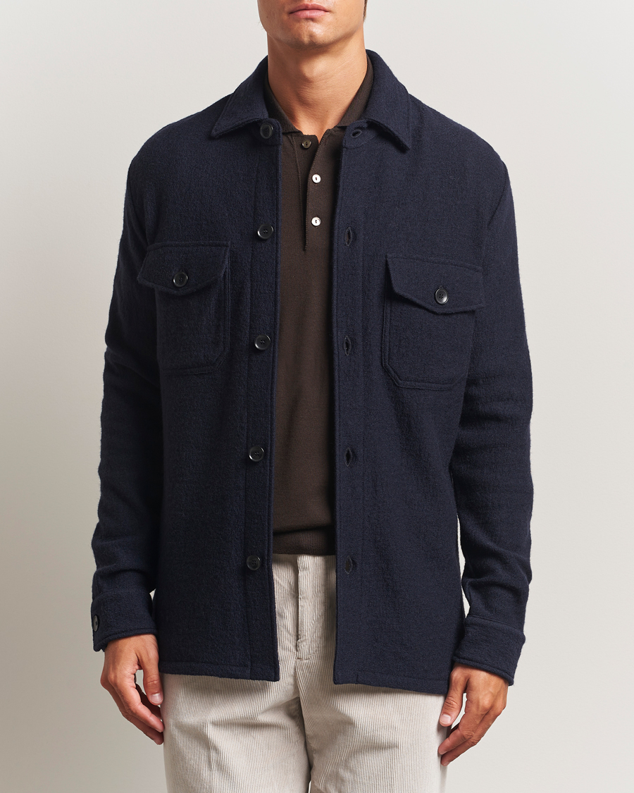 Homme | Chemises | Stenströms | Felted Wool Overshirt Navy