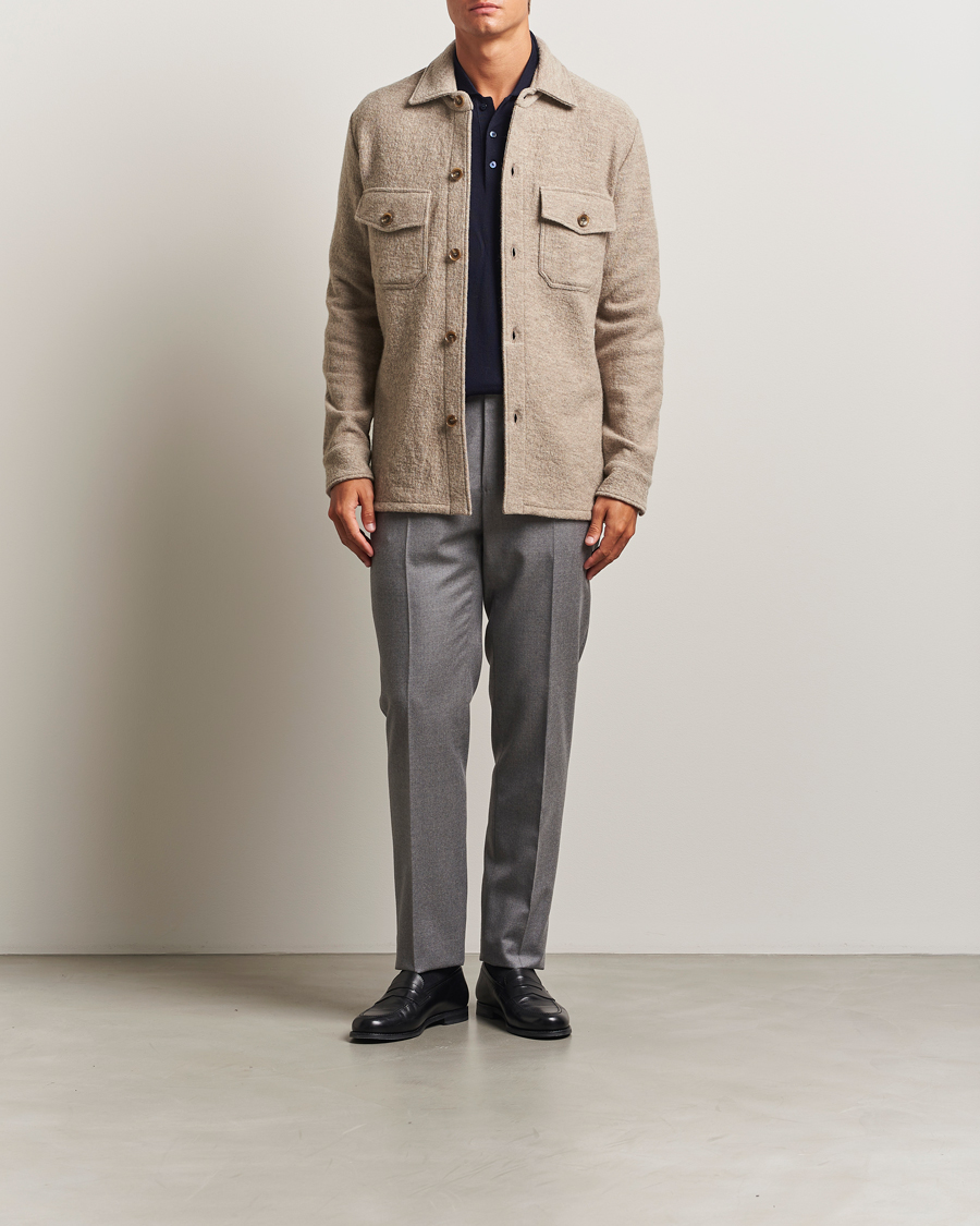 Homme | Chemises | Stenströms | Felted Wool Overshirt Beige