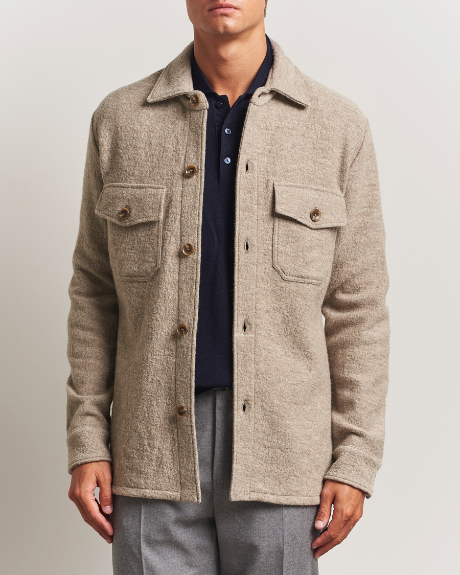 Homme | Chemises | Stenströms | Felted Wool Overshirt Beige