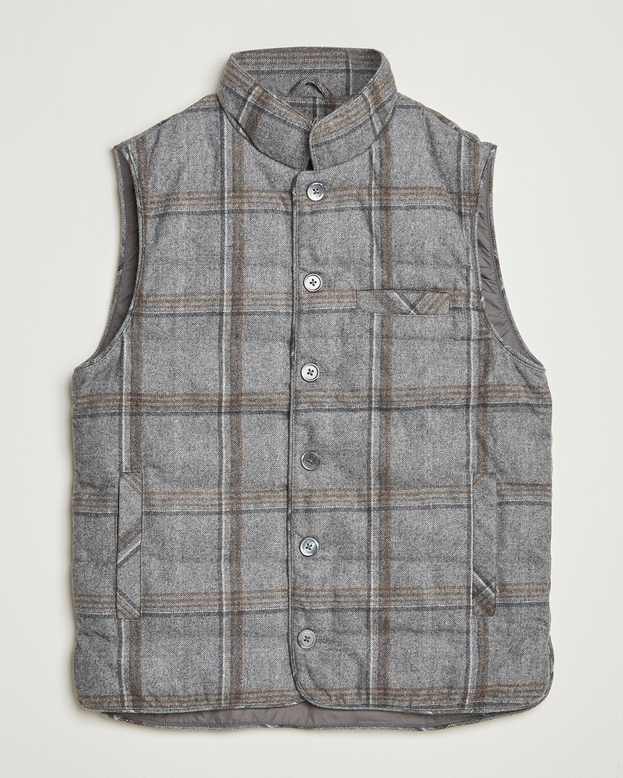 Homme | Gilets | Stenströms | Check Wool Padded Vest Grey