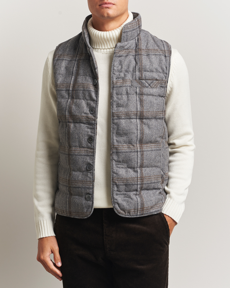 Homme | Gilets | Stenströms | Check Wool Padded Vest Grey