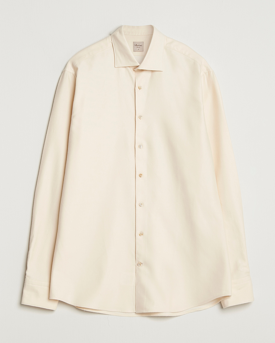 Homme | Chemises | Stenströms | Regular Fit Cut Away Flannel Shirt Light Beige