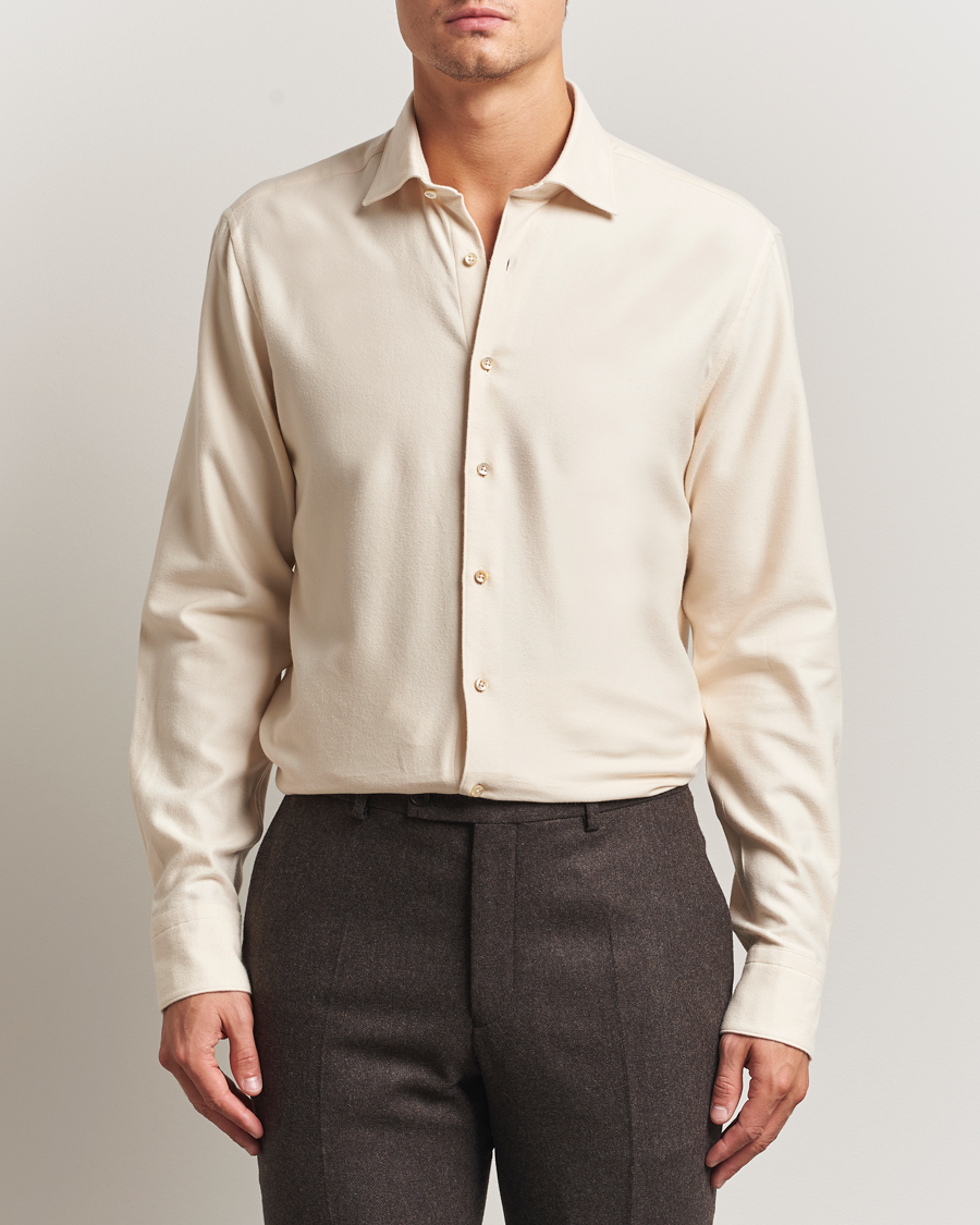 Homme | Chemises | Stenströms | Regular Fit Cut Away Flannel Shirt Light Beige