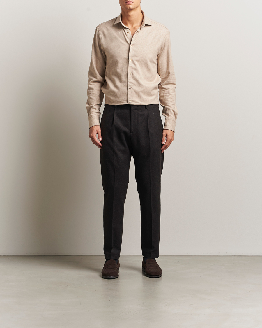 Homme | Chemises | Stenströms | Regular Fit Cut Away Flannel Shirt Beige