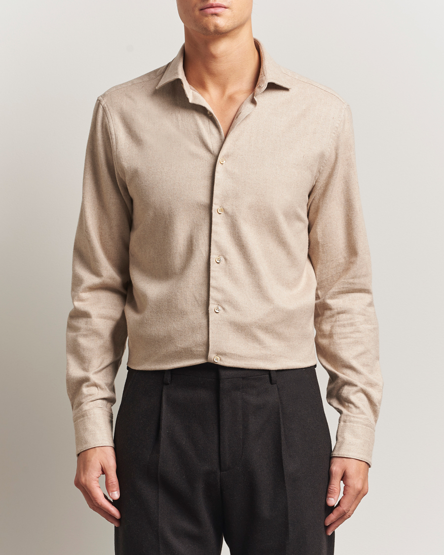 Homme | Chemises | Stenströms | Regular Fit Cut Away Flannel Shirt Beige