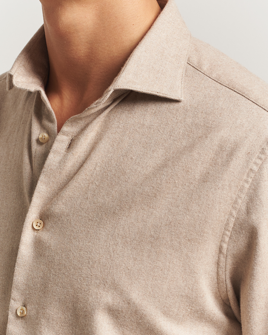 Homme | Chemises | Stenströms | Regular Fit Cut Away Flannel Shirt Beige