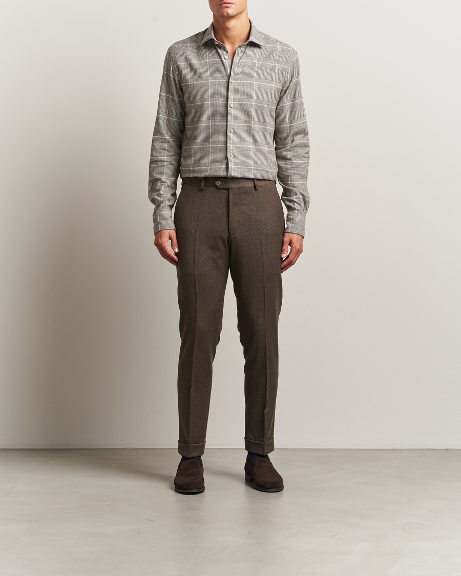 Homme | Chemises | Stenströms | Regular Fit Glencheck Flannel Shirt Brown