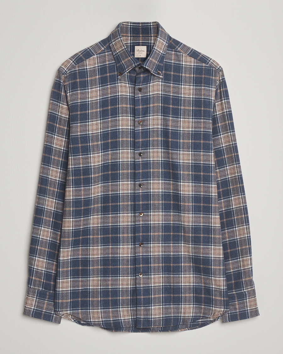 Homme | Chemises | Stenströms | Regular Fit Multi Check Flannel Shirt Blue/Brown