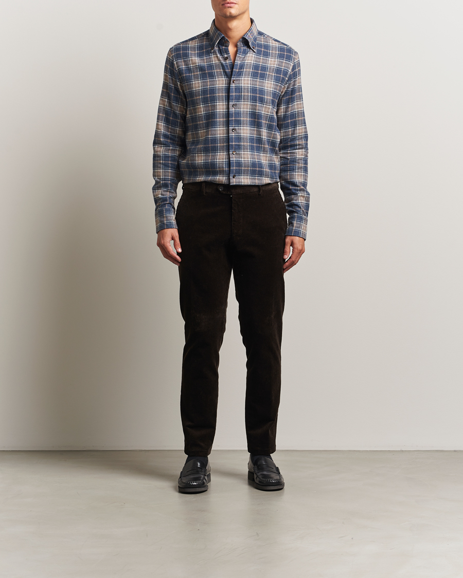 Homme | Chemises | Stenströms | Regular Fit Multi Check Flannel Shirt Blue/Brown