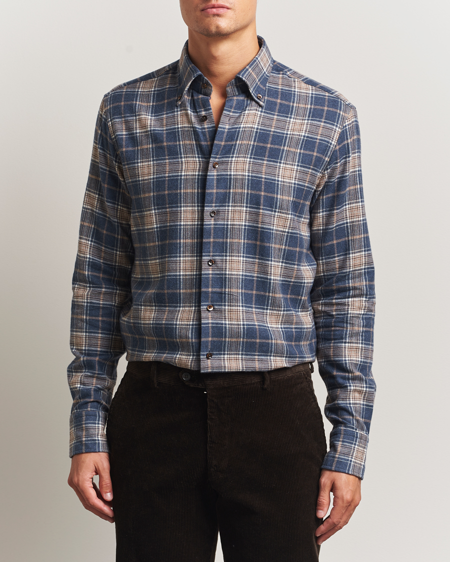 Homme | Chemises | Stenströms | Regular Fit Multi Check Flannel Shirt Blue/Brown
