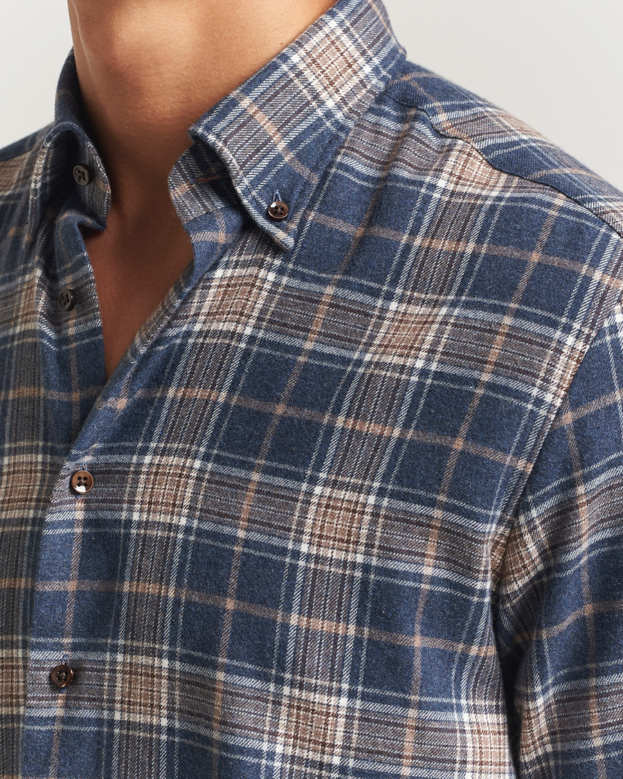 Homme | Chemises | Stenströms | Regular Fit Multi Check Flannel Shirt Blue/Brown