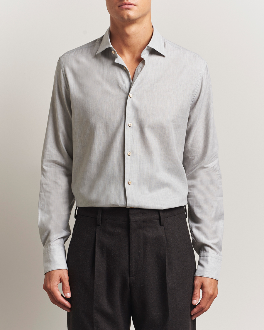 Homme | Chemises | Stenströms | Regular Fit Brushed Mini Herringbone Shirt Grey