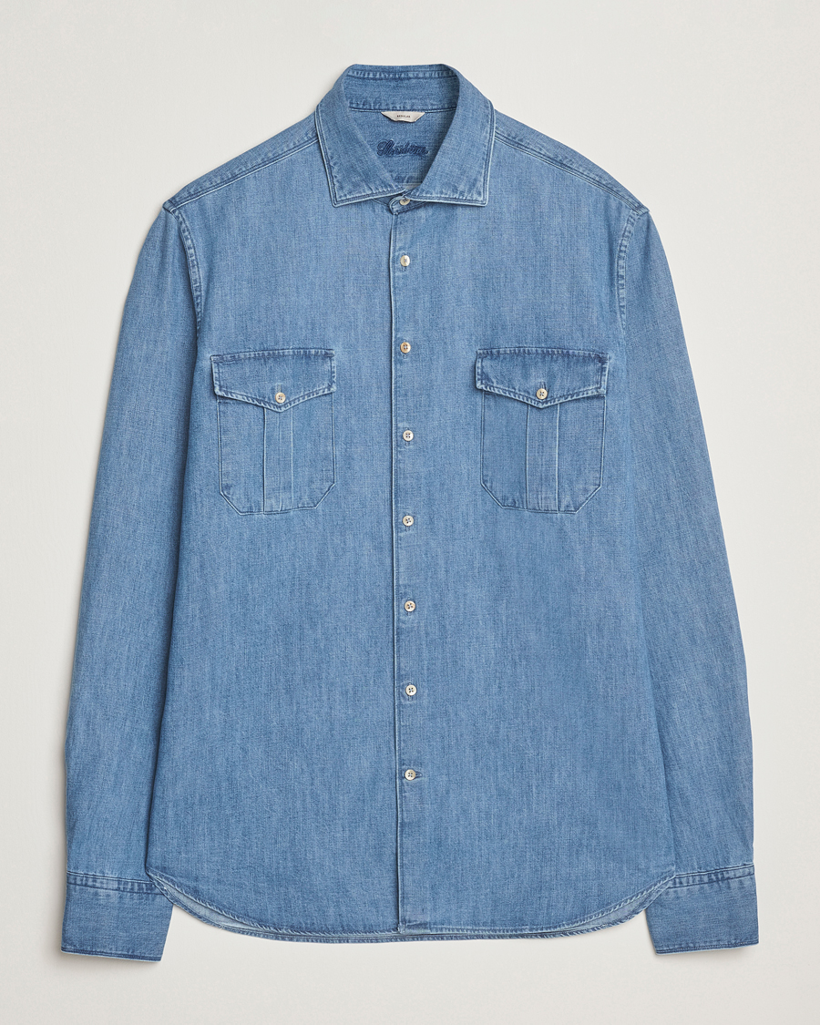 Homme | Chemises | Stenströms | Regular Fit Pocket Denim Shirt Blue