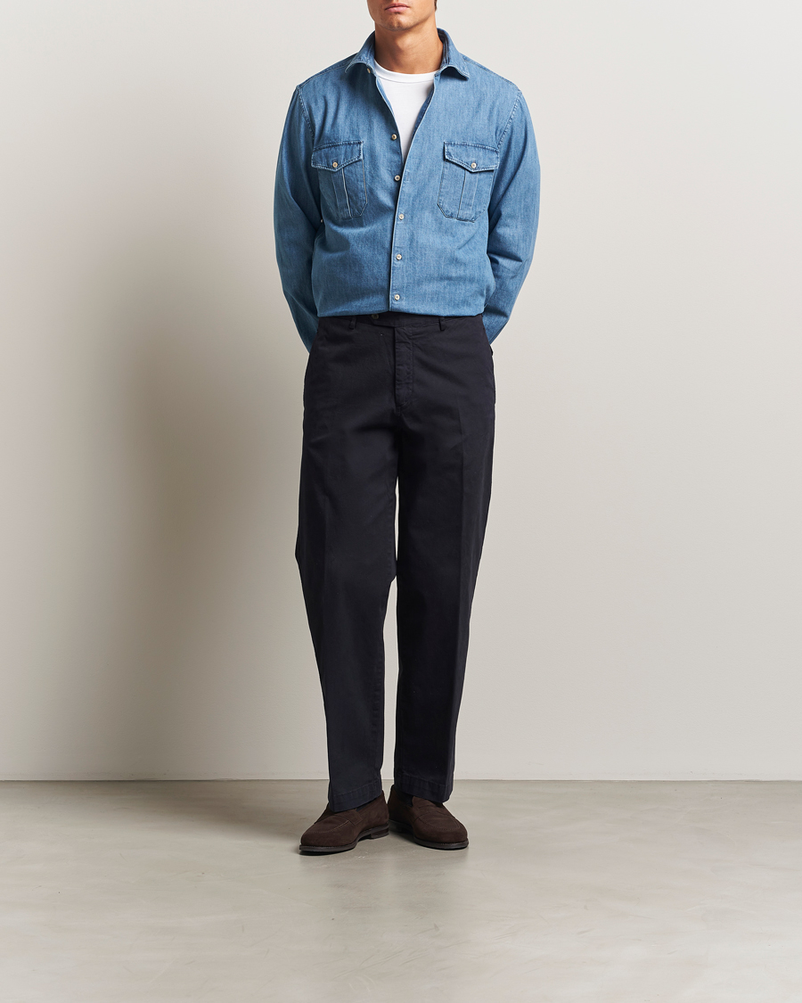 Homme | Chemises | Stenströms | Regular Fit Pocket Denim Shirt Blue