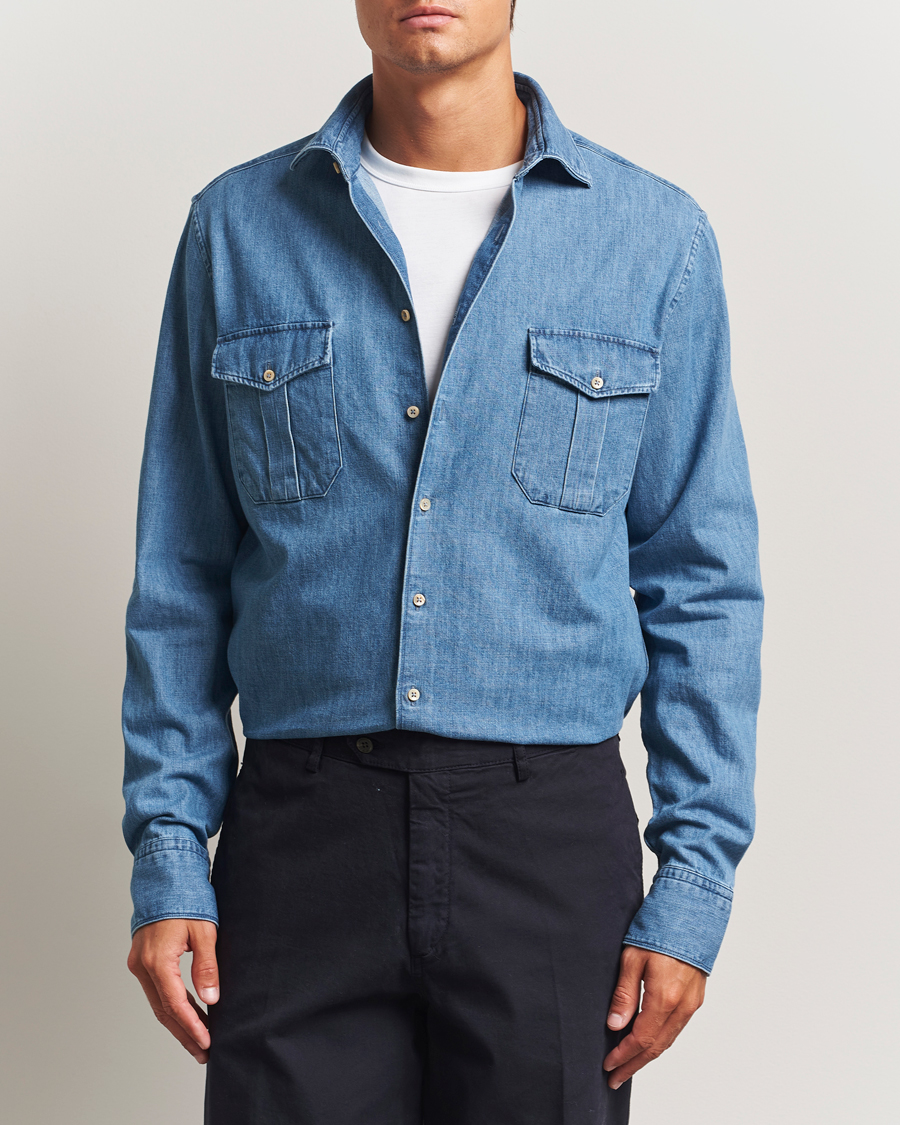 Homme | Chemises | Stenströms | Regular Fit Pocket Denim Shirt Blue