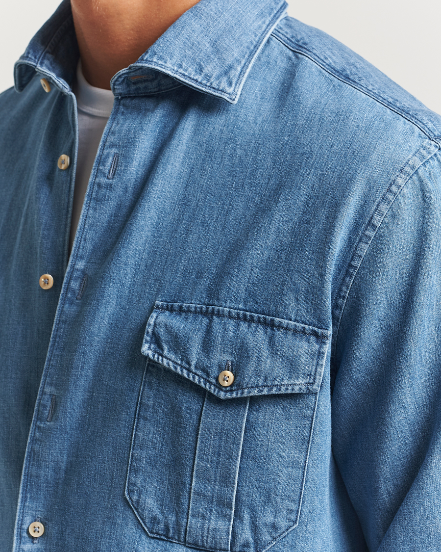 Homme | Chemises | Stenströms | Regular Fit Pocket Denim Shirt Blue