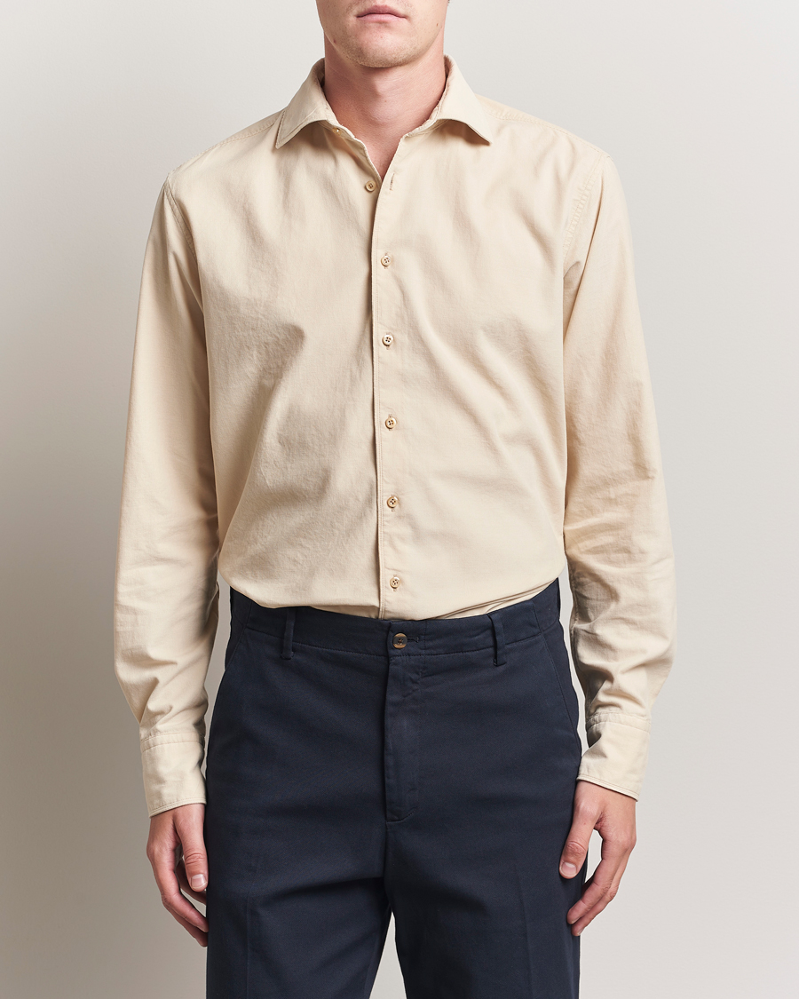 Homme | Chemises | Stenströms | Regular Fit Cut Away Cord Shirt Beige