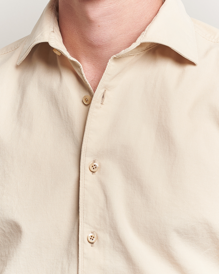 Homme | Chemises | Stenströms | Regular Fit Cut Away Cord Shirt Beige
