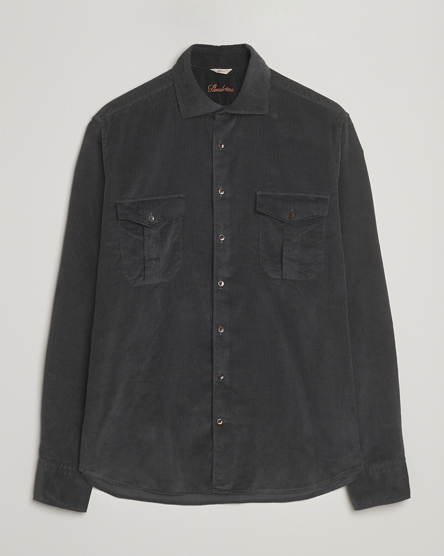 Homme | Chemises | Stenströms | Regular Fit Cord Pocket Shirt Dark Green