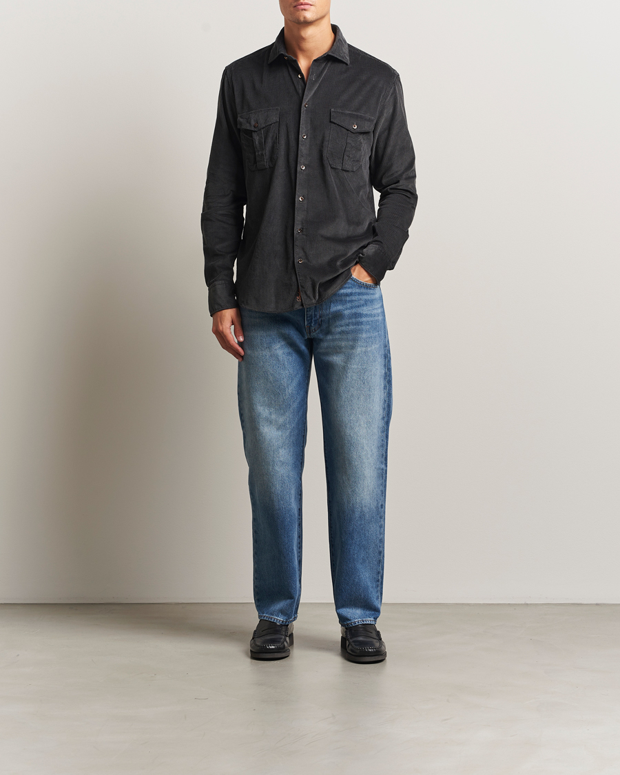 Homme | Chemises | Stenströms | Regular Fit Cord Pocket Shirt Dark Green