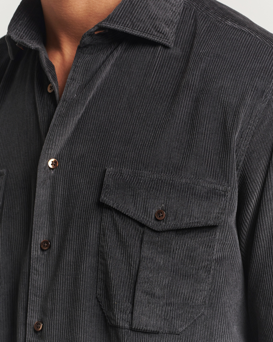 Homme | Chemises | Stenströms | Regular Fit Cord Pocket Shirt Dark Green