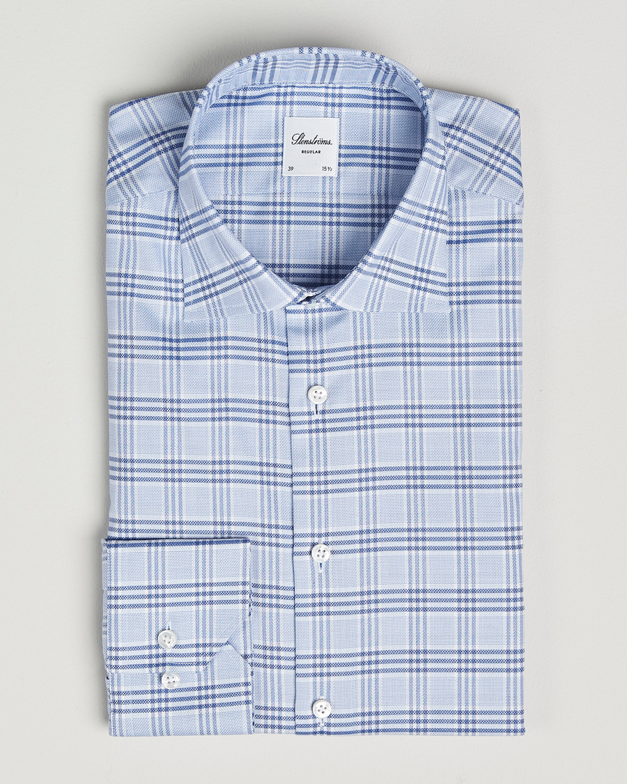 Homme | Chemises | Stenströms | Regular Fit Checked Cut Away Shirt Blue