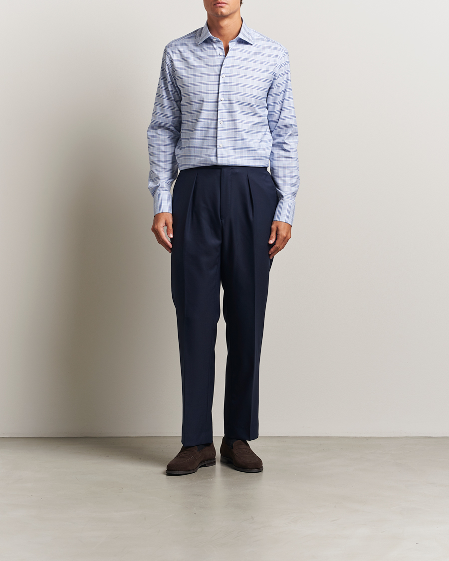 Homme | Chemises | Stenströms | Regular Fit Checked Cut Away Shirt Blue