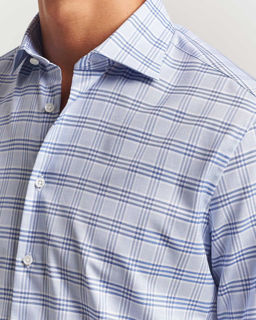 Homme | Chemises | Stenströms | Regular Fit Checked Cut Away Shirt Blue