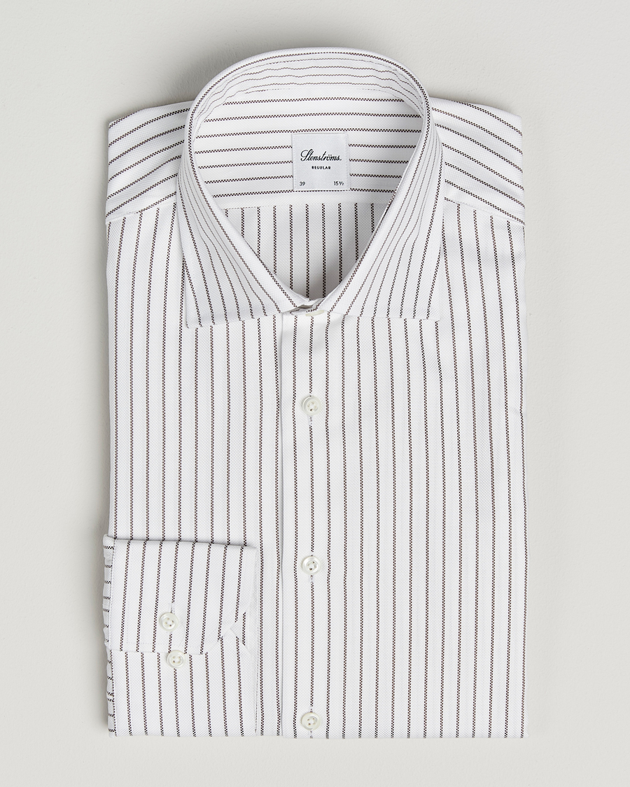 Homme | Chemises | Stenströms | Regular Fit  Oxford Stripe Cut Away Shirt White