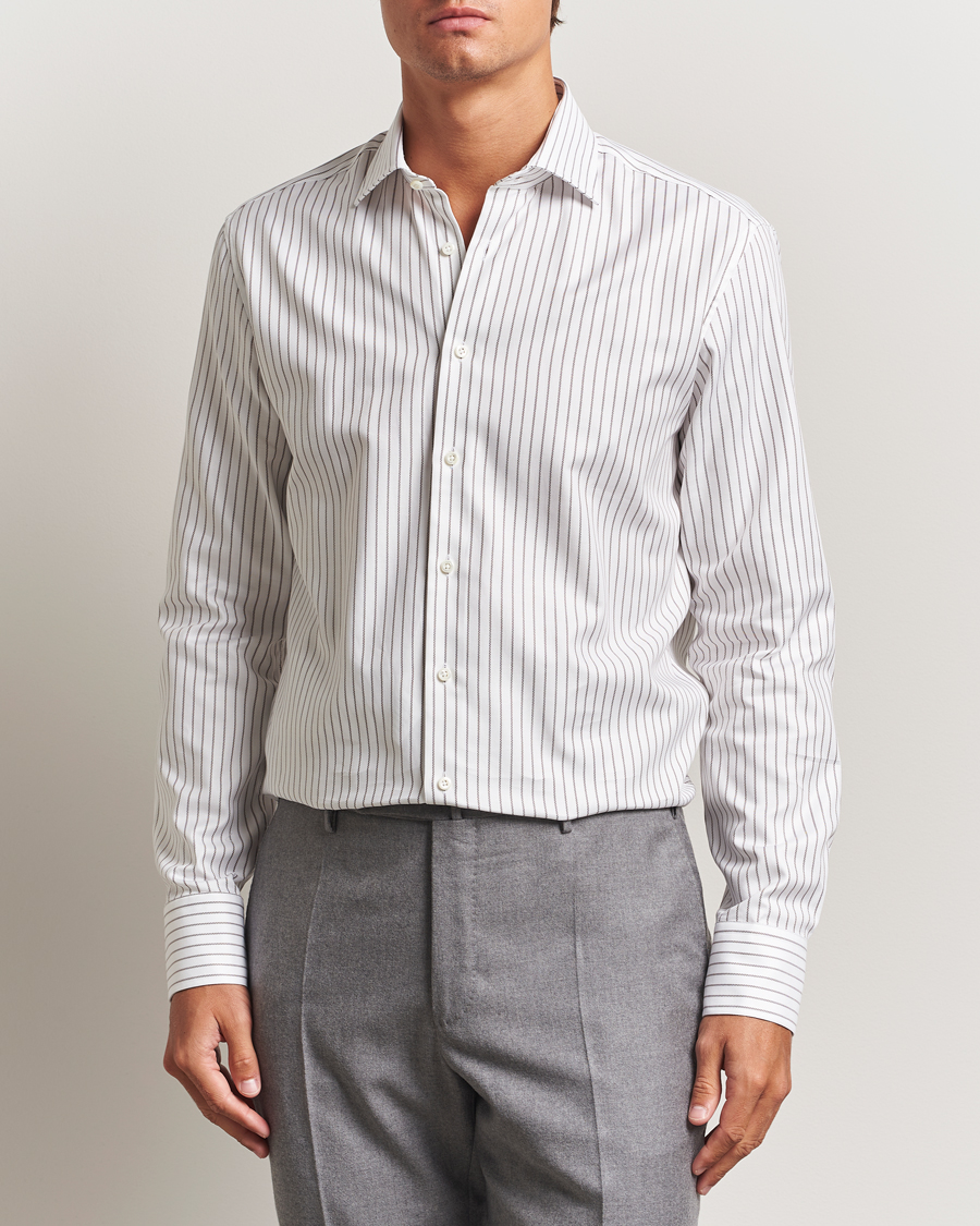Homme | Chemises | Stenströms | Regular Fit  Oxford Stripe Cut Away Shirt White