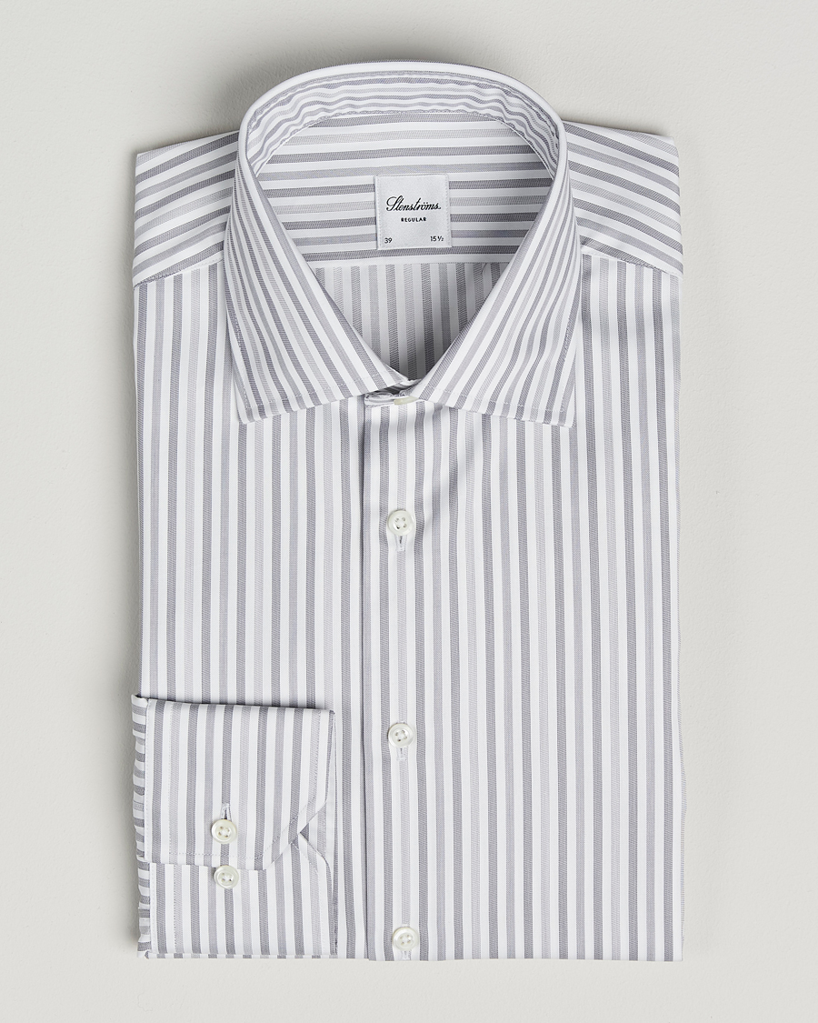 Homme | Chemises | Stenströms | Regular Fit Striped Cut Away Shirt Grey
