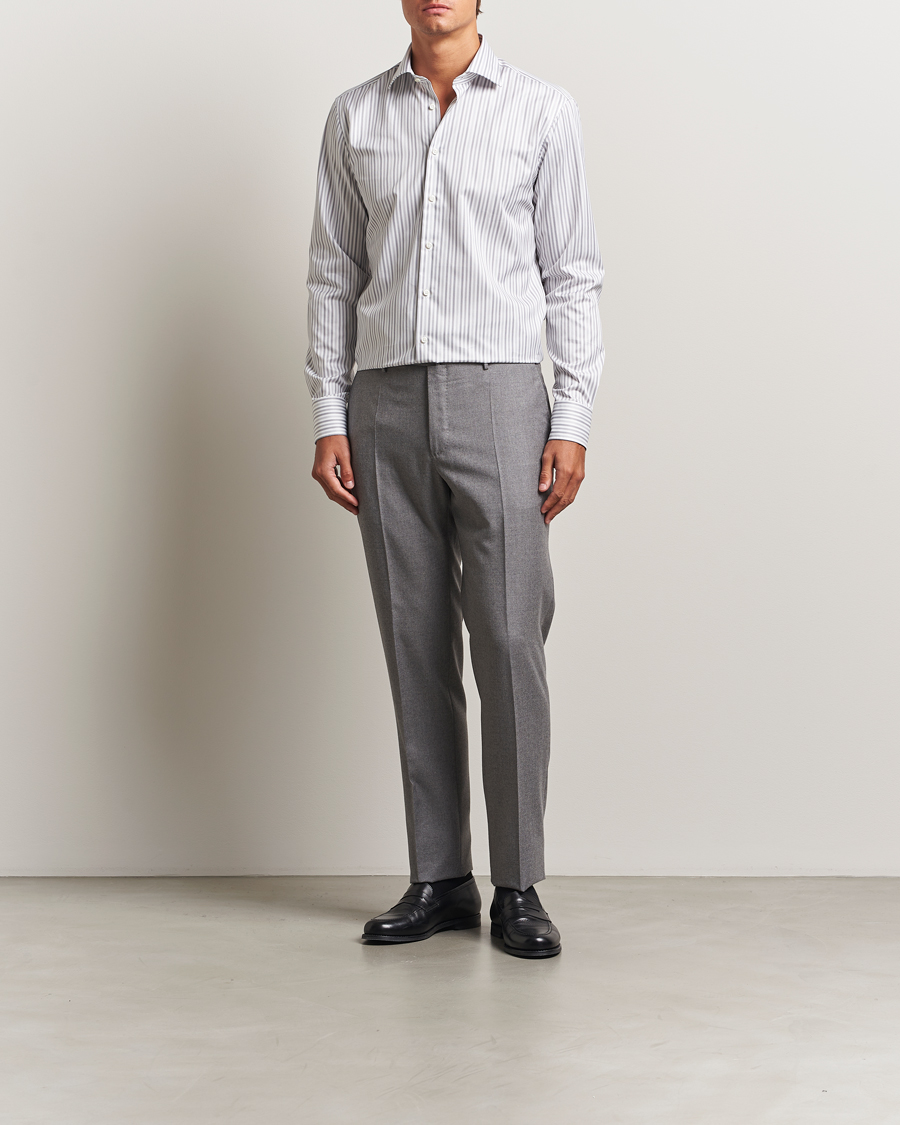 Homme | Chemises | Stenströms | Regular Fit Striped Cut Away Shirt Grey