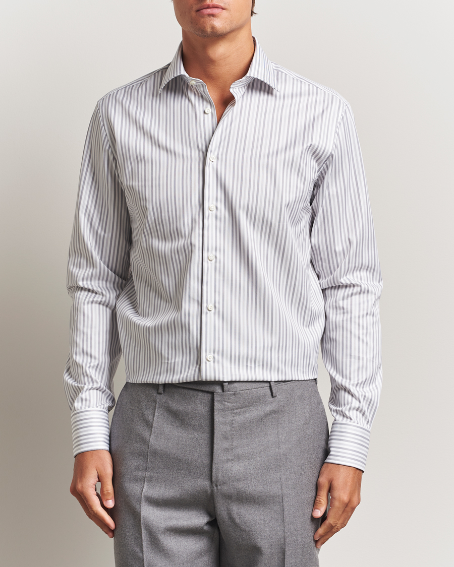 Homme | Chemises | Stenströms | Regular Fit Striped Cut Away Shirt Grey