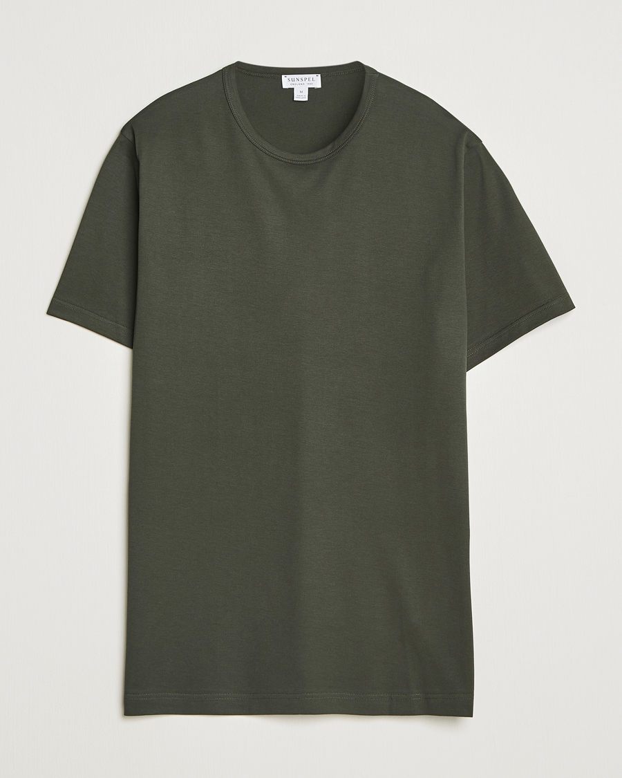 Homme | T-shirts | Sunspel | Crew Neck Q82 Cotton T-Shirt Dark Green