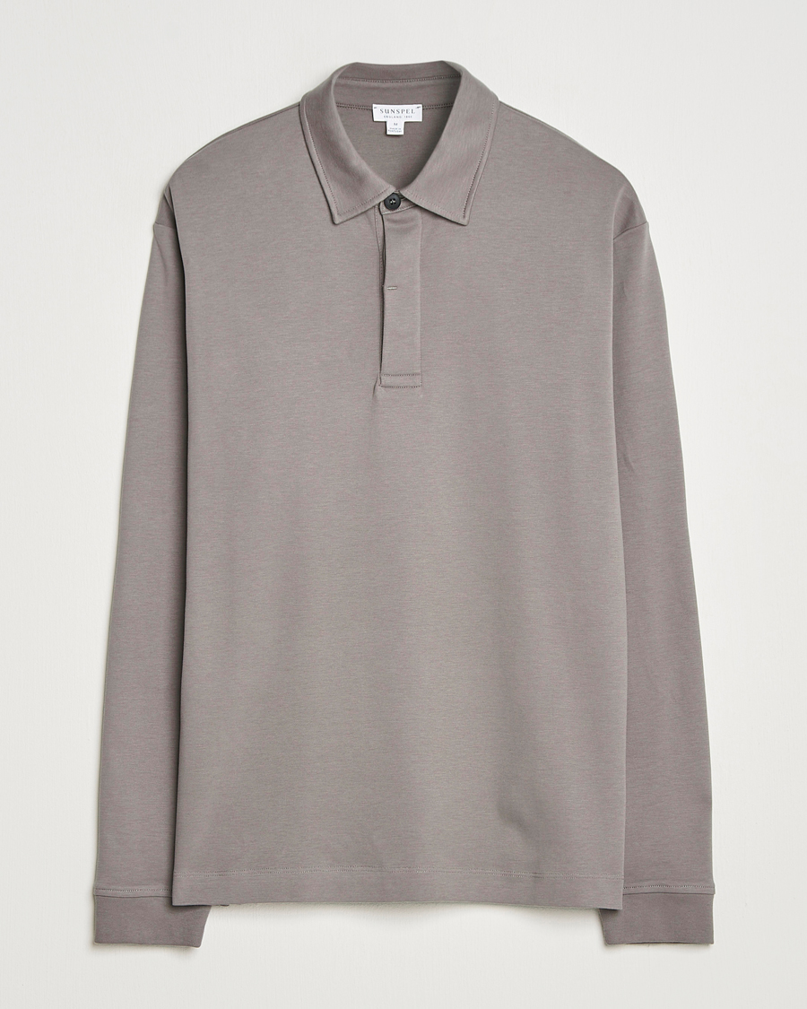 Homme | Pulls Et Tricots | Sunspel | Heavy Weight Supima Cotton Long Sleeve Polo Iron Grey