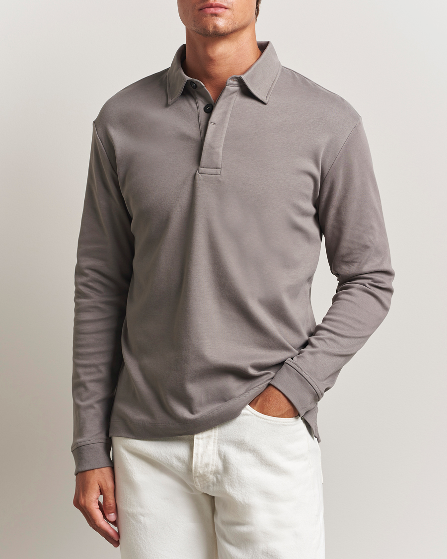 Homme | Pulls Et Tricots | Sunspel | Heavy Weight Supima Cotton Long Sleeve Polo Iron Grey