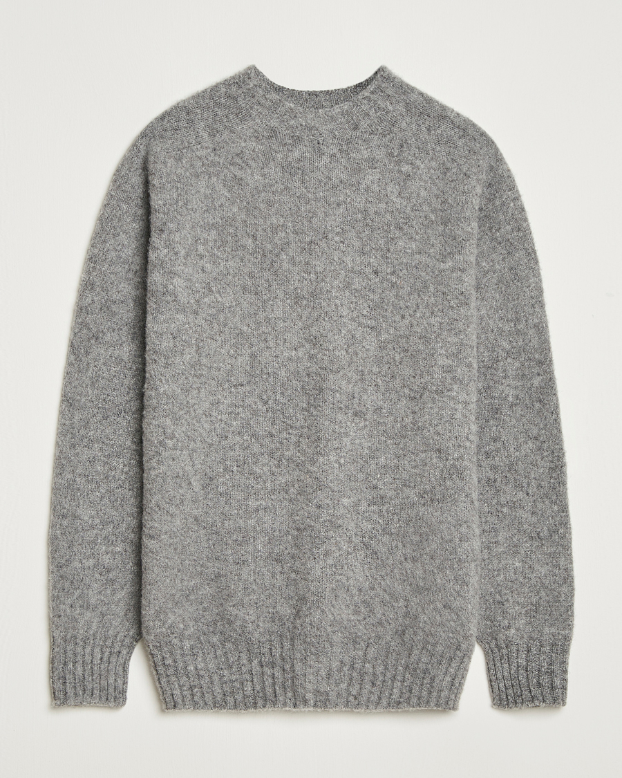 Homme | Pulls Et Tricots | Sunspel | Brushed Shetland Crew Neck Mid Grey Melange