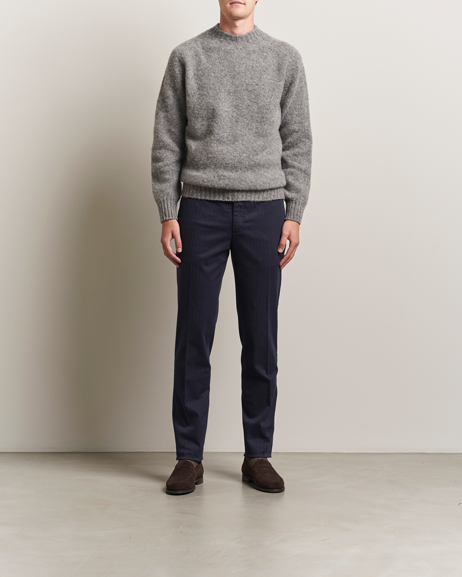 Homme | Pulls Et Tricots | Sunspel | Brushed Shetland Crew Neck Mid Grey Melange