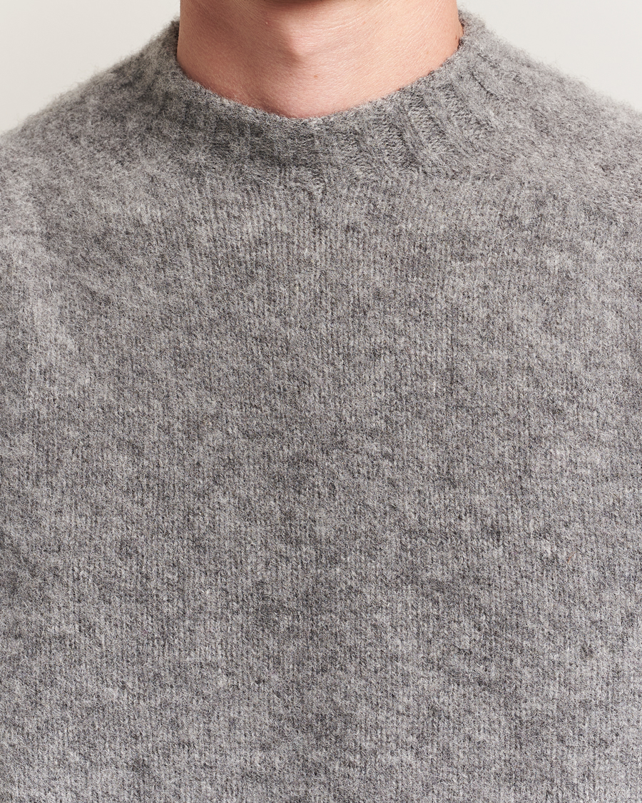 Homme | Pulls Et Tricots | Sunspel | Brushed Shetland Crew Neck Mid Grey Melange