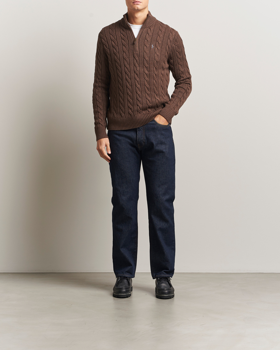 Homme | Pulls Et Tricots | Polo Ralph Lauren | Cotton Cable Half Zip Nutmeg Brown Heather