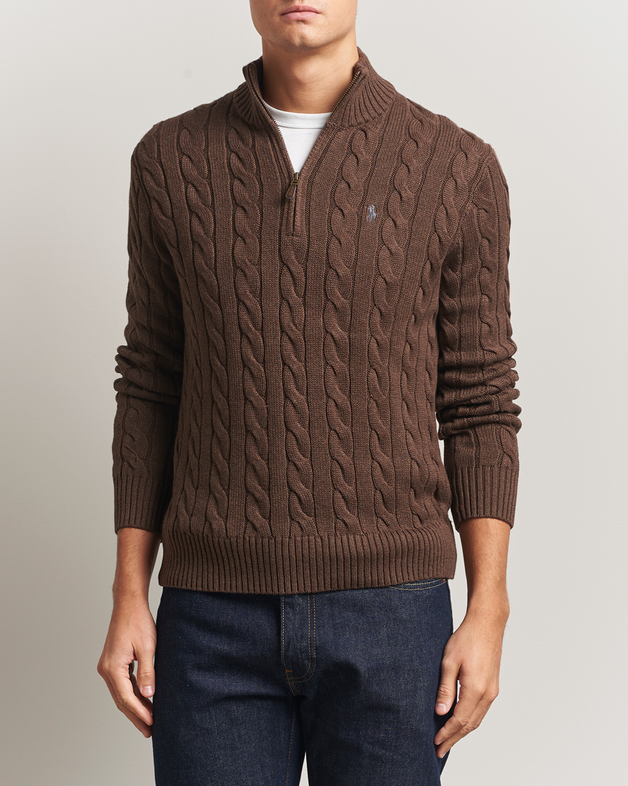 Homme | Pulls Et Tricots | Polo Ralph Lauren | Cotton Cable Half Zip Nutmeg Brown Heather