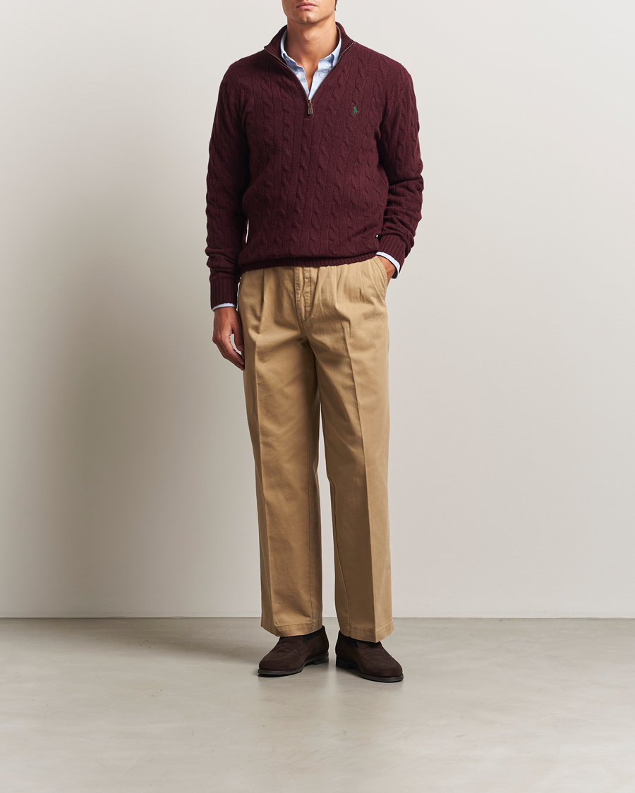 Homme | Pulls Et Tricots | Polo Ralph Lauren | Wool/Cashmere Cable Half Zip Aged Wine Heather