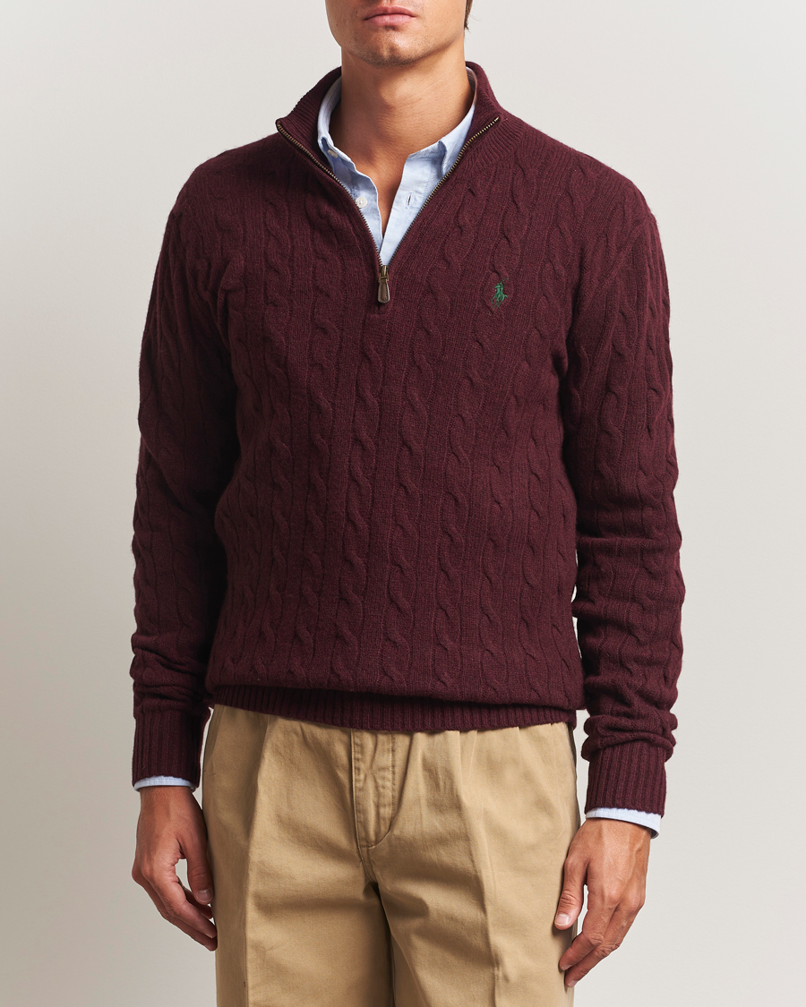 Homme | Pulls Et Tricots | Polo Ralph Lauren | Wool/Cashmere Cable Half Zip Aged Wine Heather