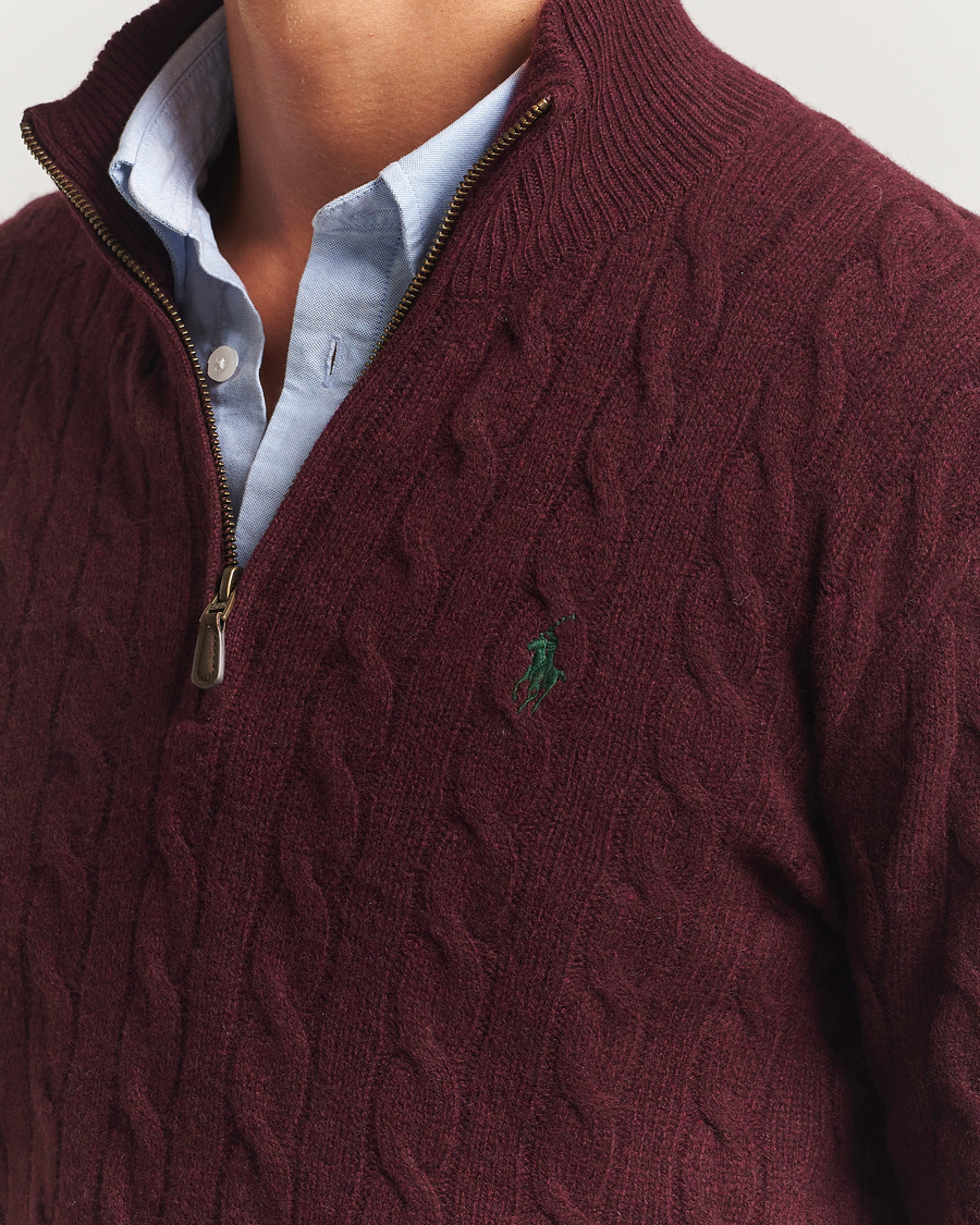 Homme | Pulls Et Tricots | Polo Ralph Lauren | Wool/Cashmere Cable Half Zip Aged Wine Heather