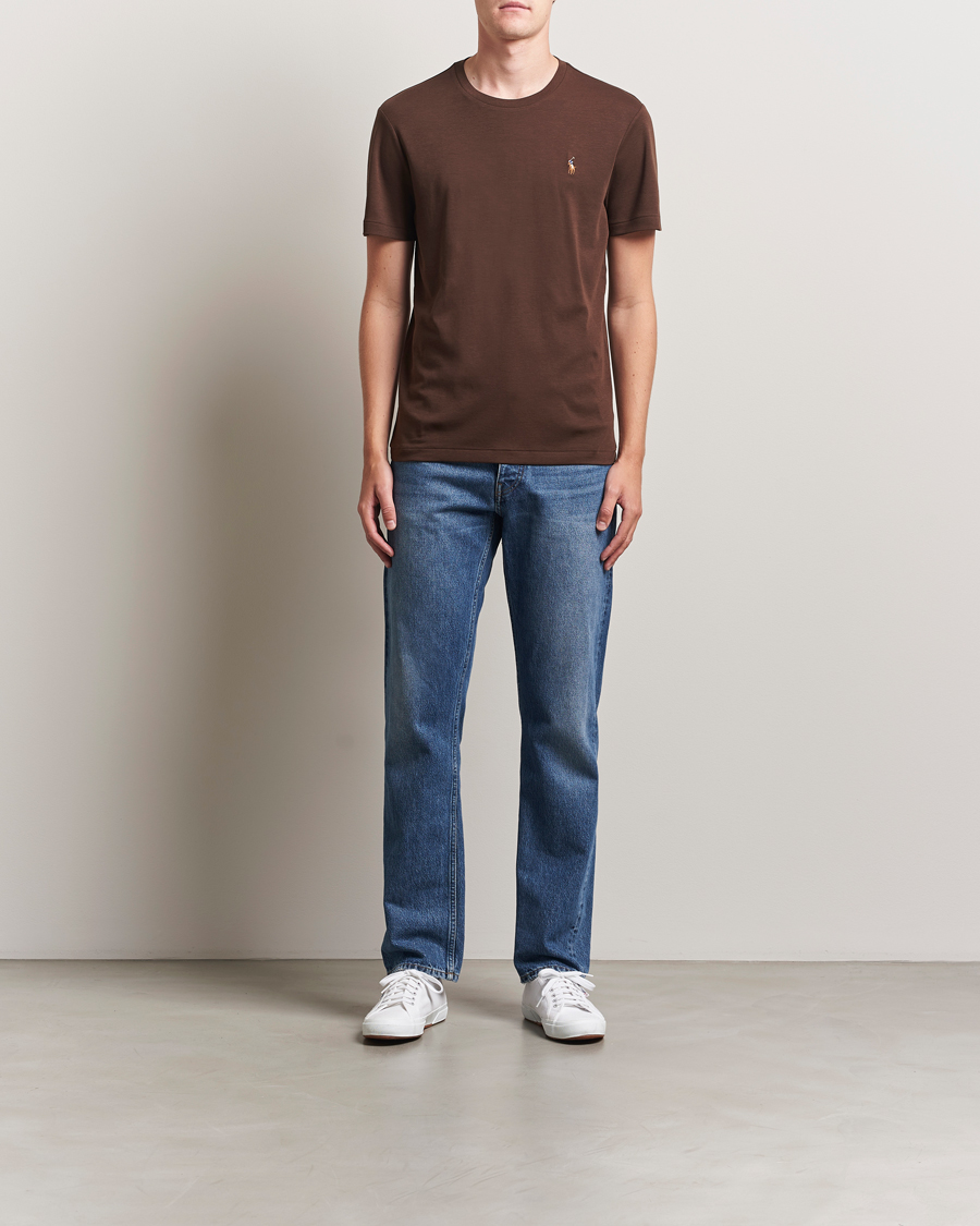 Homme | T-shirts | Polo Ralph Lauren | Luxury Pima Cotton Crew Neck T-Shirt Nutmeg Brown