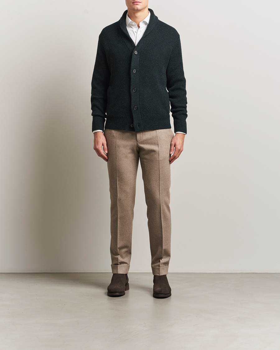 Homme | Pulls Et Tricots | Charles Tyrwhitt | Chunky Merino Shawl Neck Cardigan Forest Green