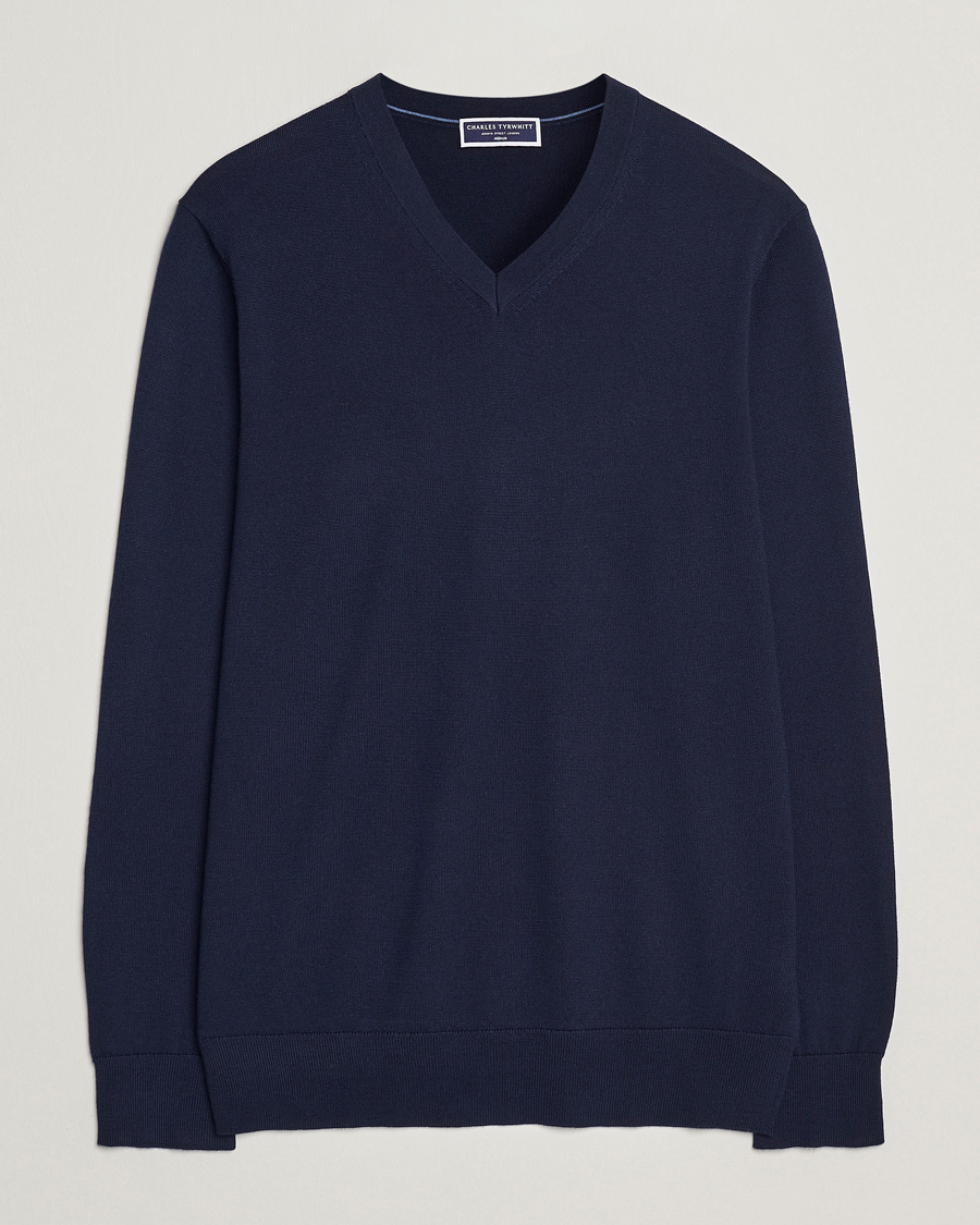 Homme | Pulls Et Tricots | Charles Tyrwhitt | Pure Merino V-Neck Jumper Navy